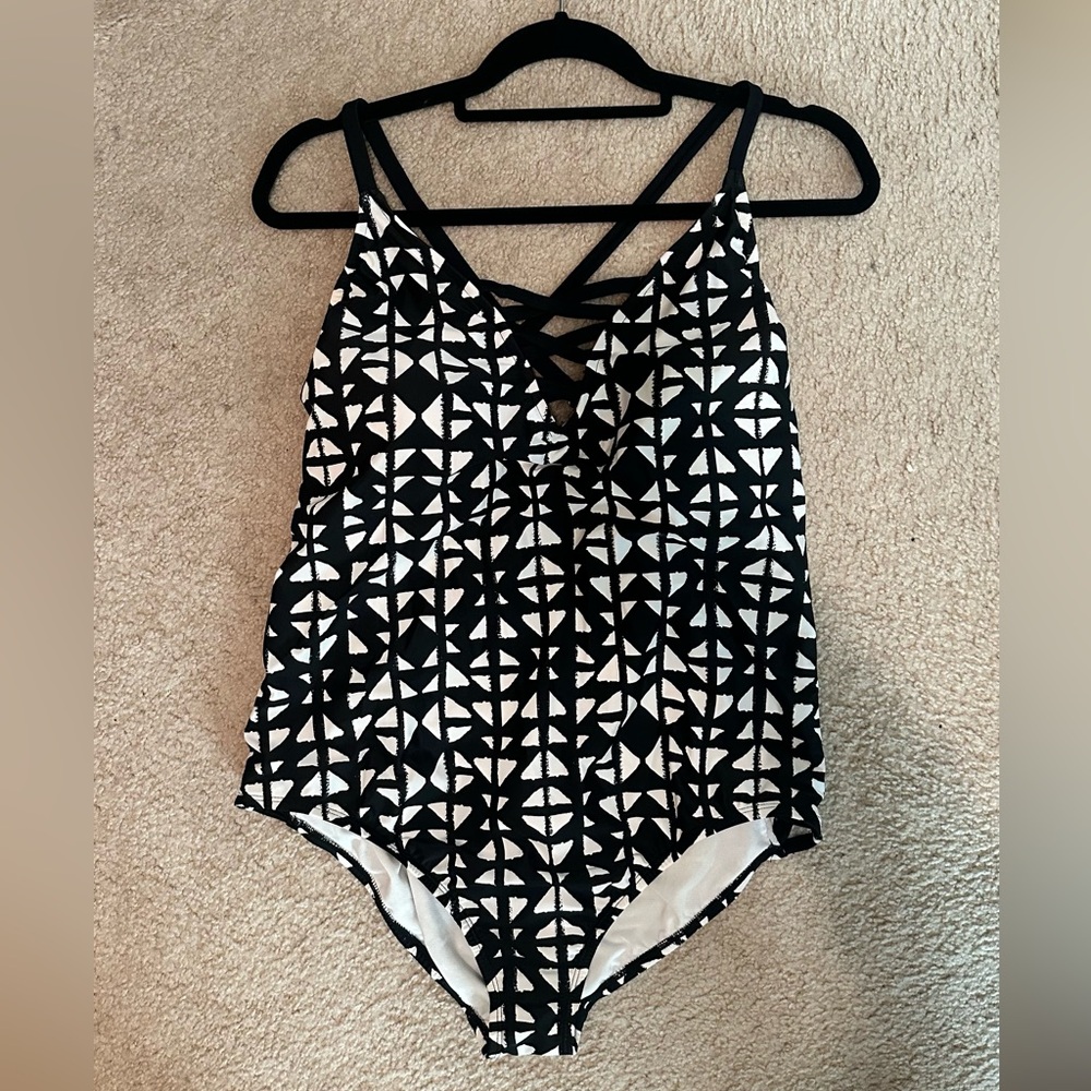 Black & White One-Piece Swimsuit with Criss Cross Cut-Out Sides